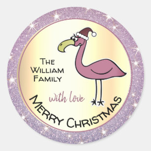 Sticker Rond Flamant rose X-Mas Hilaire Lumière Parties scintil
