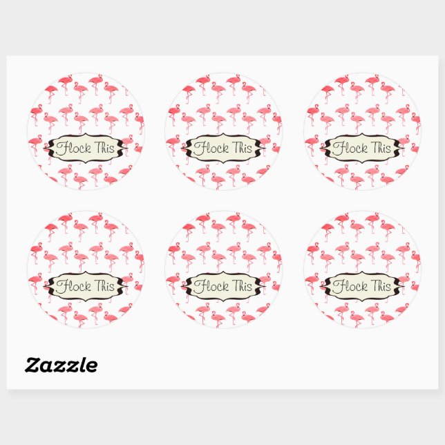 Sticker Rond Flamants Rose s'Attroupent Autour de Ce Flamant Ro (Feuille)
