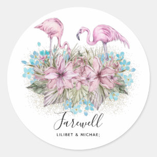 Sticker Rond Flamants roses Adieu Adieu Bon Voyage Amis cadeaux
