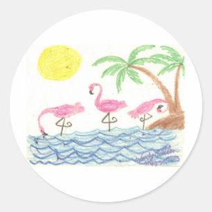 Sticker Rond Flamants roses d'écharpe