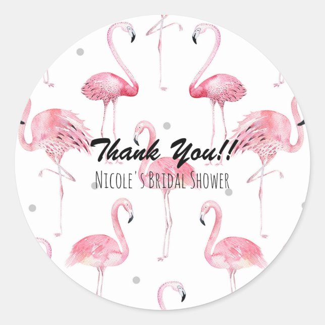 Sticker Rond Flamants roses roses Gris Pois Chic Favoriser (Devant)