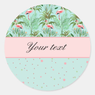 Sticker Rond Flamants roses roses Pois