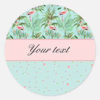 Sticker Rond Flamants roses roses Pois
