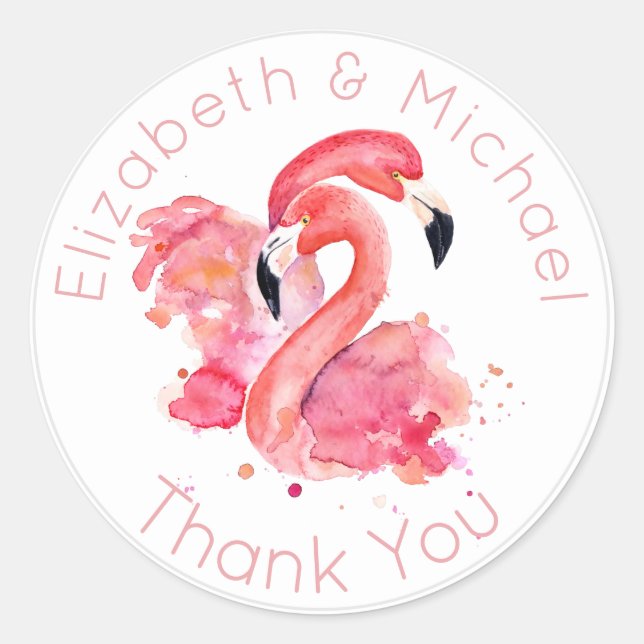 Sticker Rond Flamants roses tropicaux Merci rose Favoriser l'em (Devant)