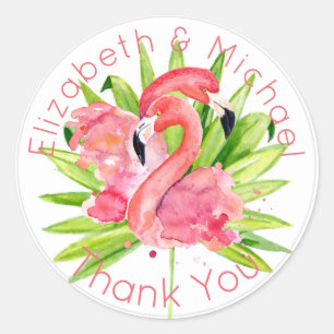 Sticker Rond Flamants roses tropicaux Merci rose Favoriser l'em
