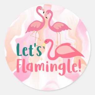 Sticker Rond Flamingale aux oiseaux Flamants roses