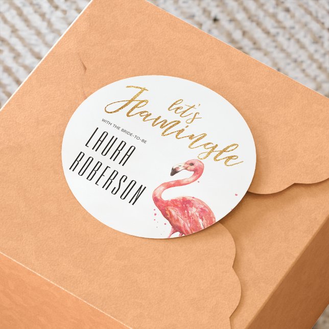 Sticker Rond Flamingle Gold Parties scintillant | FÊTE DES MARI (Créateur téléchargé)