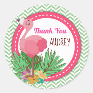 Sticker Rond Flamingle Tropical Flamant rose Favor Tag