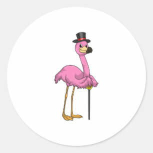 Sticker Rond Flamingo as Pensioner with Walking stick