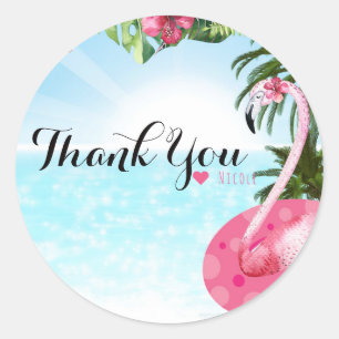 Sticker Rond Flamingo Eté Anniversaire FÊTE AU BORD DE LA PISCI