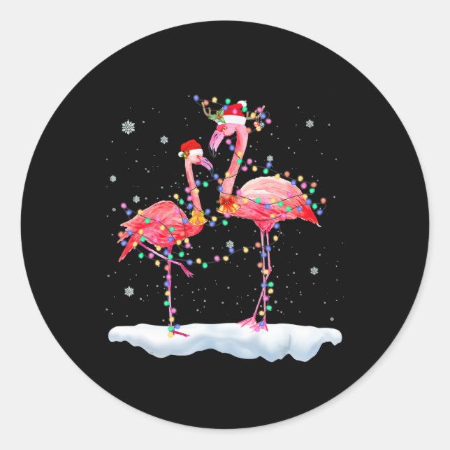 Sticker Rond Flamingo | Feu de Noël Tree Santa Hat Xmas (Devant)