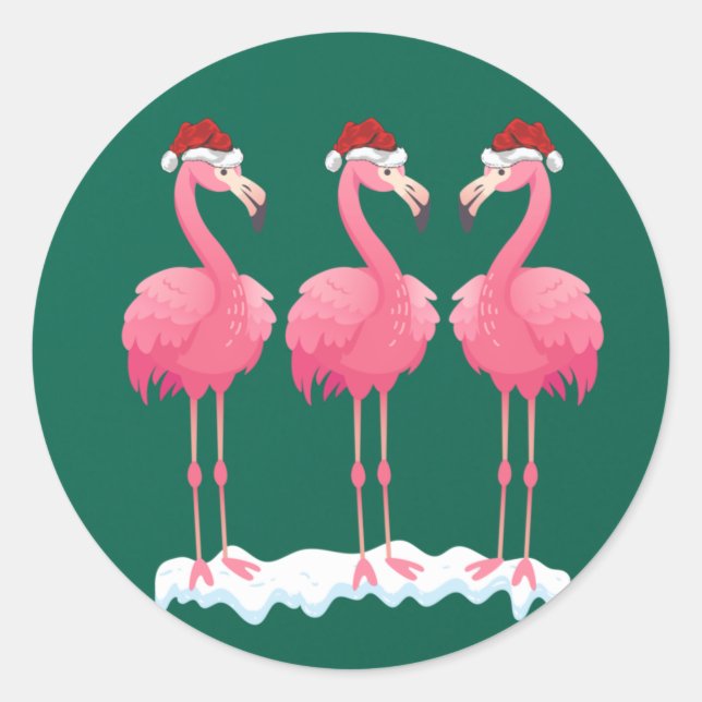 Sticker Rond Flamingo Lover Xmas Lighting Santa Pink Flamingos (Devant)
