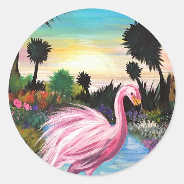 Sticker Rond Flamingo Paradise (Devant)