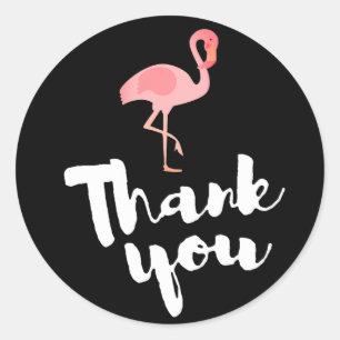 Sticker Rond flamingo rose merci sur noir