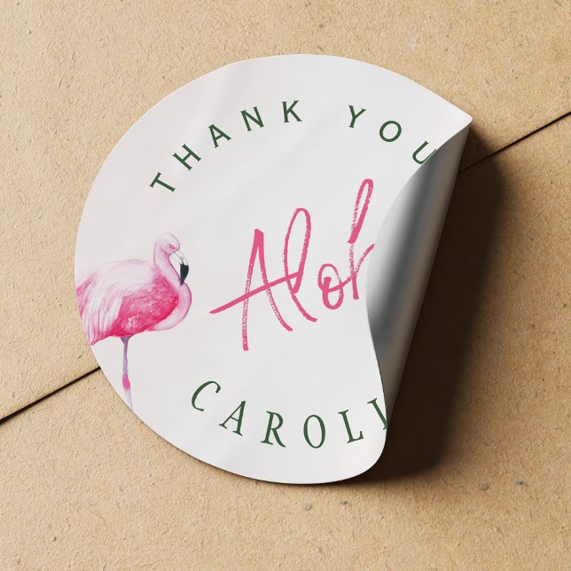 Sticker Rond Flamingo rose tropicale Aloha anniversaire merci (Créateur téléchargé)