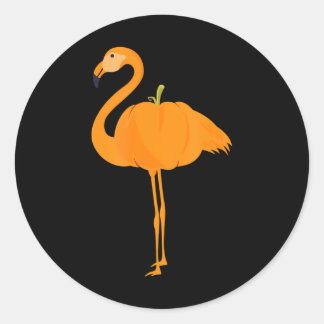 Sticker Rond Flamingoween Funny Flamant rose Citrouille Hallowe