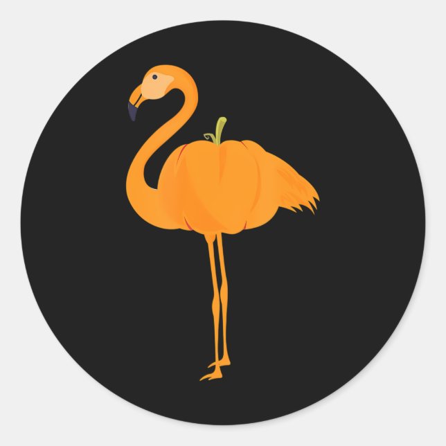 Sticker Rond Flamingoween Funny Flamant rose Citrouille Hallowe (Devant)