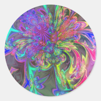 Sticker Rond Flamme de couleur - Turquoise & Violet Deva