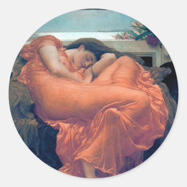 Sticker Rond Flamme Juin femme peinture robe orange (Devant)