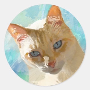 Sticker Rond Flamme Point Siamese Cat Cartes de voeux