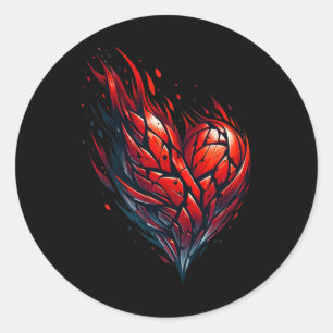 Sticker Rond Flamme Saint Valentin Coeur rouge en feu