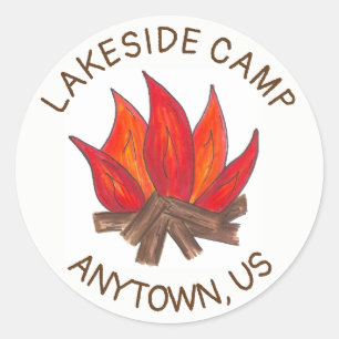 Sticker Rond Flammes de feu de camp d'été Customisées