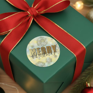 Sticker Rond Flammes de neige brillantes Filigree Gold Joyeux N