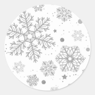 Sticker Rond Flammes de neige en argent sur blanc