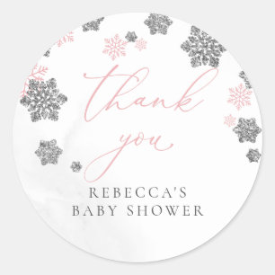 Sticker Rond Flammes de neige hiver Fille Baby shower Merci