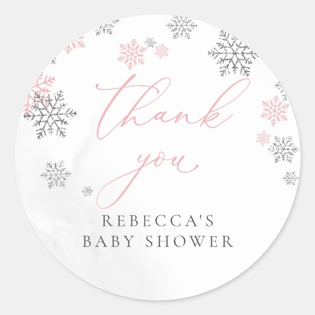 Sticker Rond Flammes de neige hiver Fille Baby shower Merci (Devant)