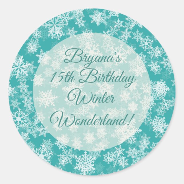 Sticker Rond Flammes de neige turquoise et blanche Vacances hiv (Devant)