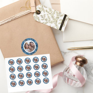 Sticker Rond Flammes de neige vintages bleu et blanc Photo de N