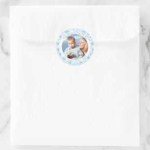Sticker Rond Flammes de neige vintages bleu et blanc Photo de N