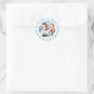 Sticker Rond Flammes de neige vintages bleu et blanc Photo de N