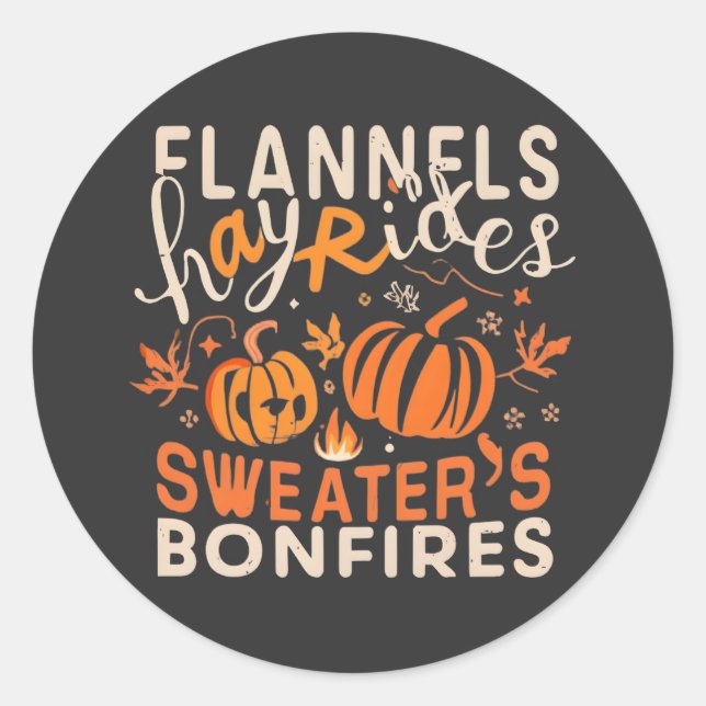 Sticker Rond Flannels Hayrides Chandails Citrouille Bonfires (Devant)