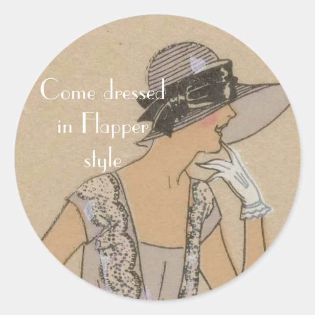 Sticker Rond Flapper Girl en grand Casquette Brim (Devant)