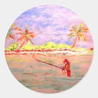 Sticker Rond flats fille de pêche