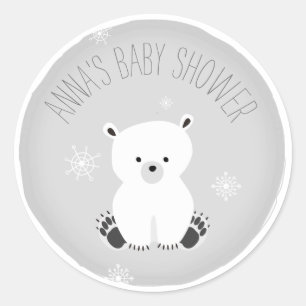 Sticker Rond Fléau de neige de l'ours polaire Baby shower gris 