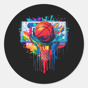 Sticker Rond Flèche colorée Basketball Ball Hoop Slam Dunk Drip
