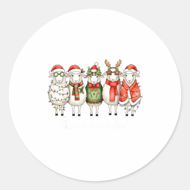 Sticker Rond Fleece Navidad Sheep Christmas Lights Dinner Famil (Devant)