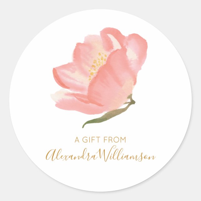 Sticker Rond Fleur Aquarelle Blush Personnalisé Un Cadeau De (Devant)