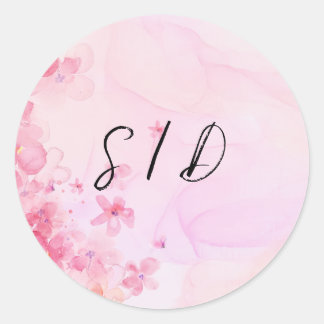 Sticker Rond Fleur aquarelle rose