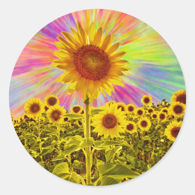 Sticker Rond Fleur arc-en-ciel de tournesol jaune rétro; s (Devant)