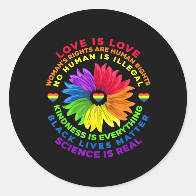 Sticker Rond Fleur Arc-en-ciel Droits humains LGBT L'amour est  (Devant)