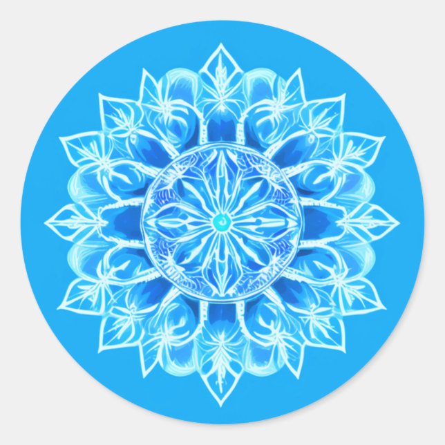 Sticker Rond Fleur Batik Mandala en Turquoise (Devant)