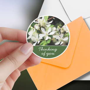 Sticker Rond Fleur Blanche Simple Aquarelle Pensée pour Toi