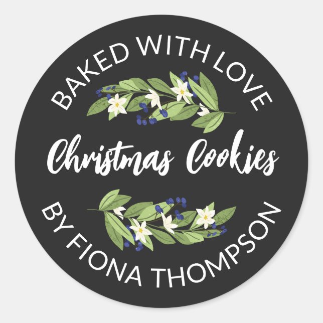 Sticker Rond Fleur Bleu Berry Twigs Cuits Avec Amour (Devant)