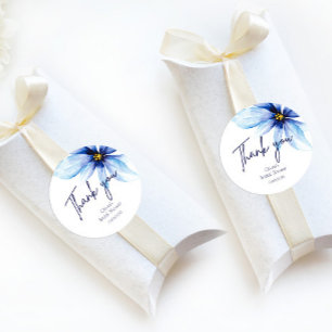 Sticker Rond Fleur bleu marine minimaliste élégant Merci