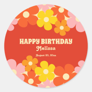 Sticker Rond Fleur Boho Orange Retro coloré 50e anniversaire