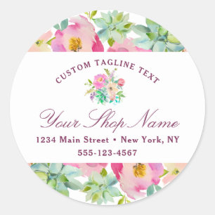 Sticker Rond Fleur Chic Mint & Blush Pink Floral Business